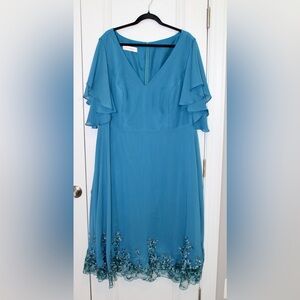JJs House Teal Maxi Dress with Floral Embroidery